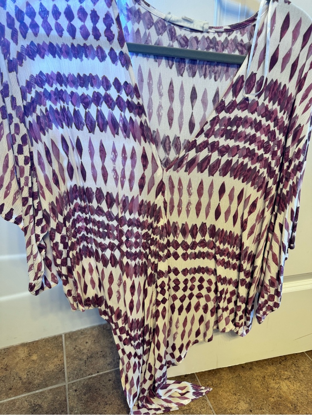 lovestitch Cream Tunic with Purple Geometric Print